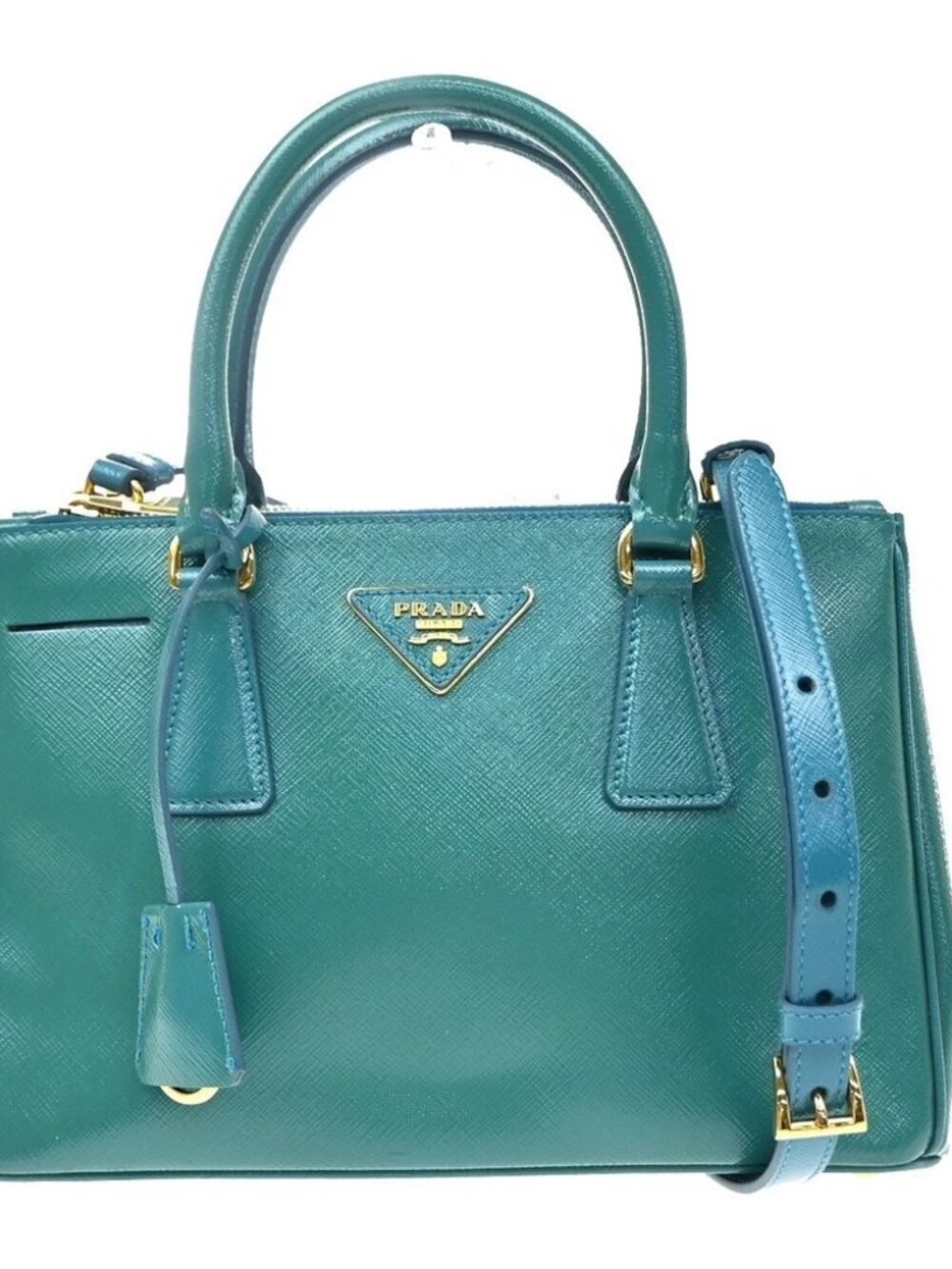 PRADA Logo 2Way Shoulder Hand Bag Pantent Saffiano Leather Green 636RQ146